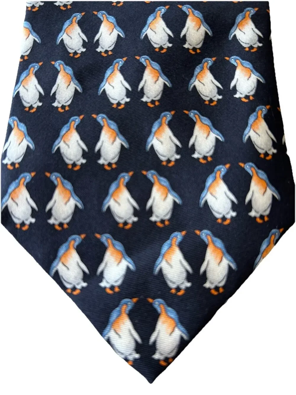 VTG Silk Black necktie penguins Partners Love Retro print gallery collection USA